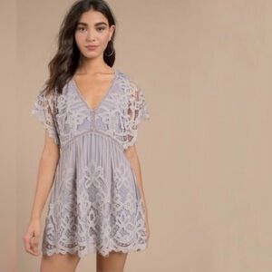 Tobi lavender/lilac colored lace dress plunging back